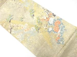 アンティーク　引箔　山並に松・花模様織り出し袋帯（材料）